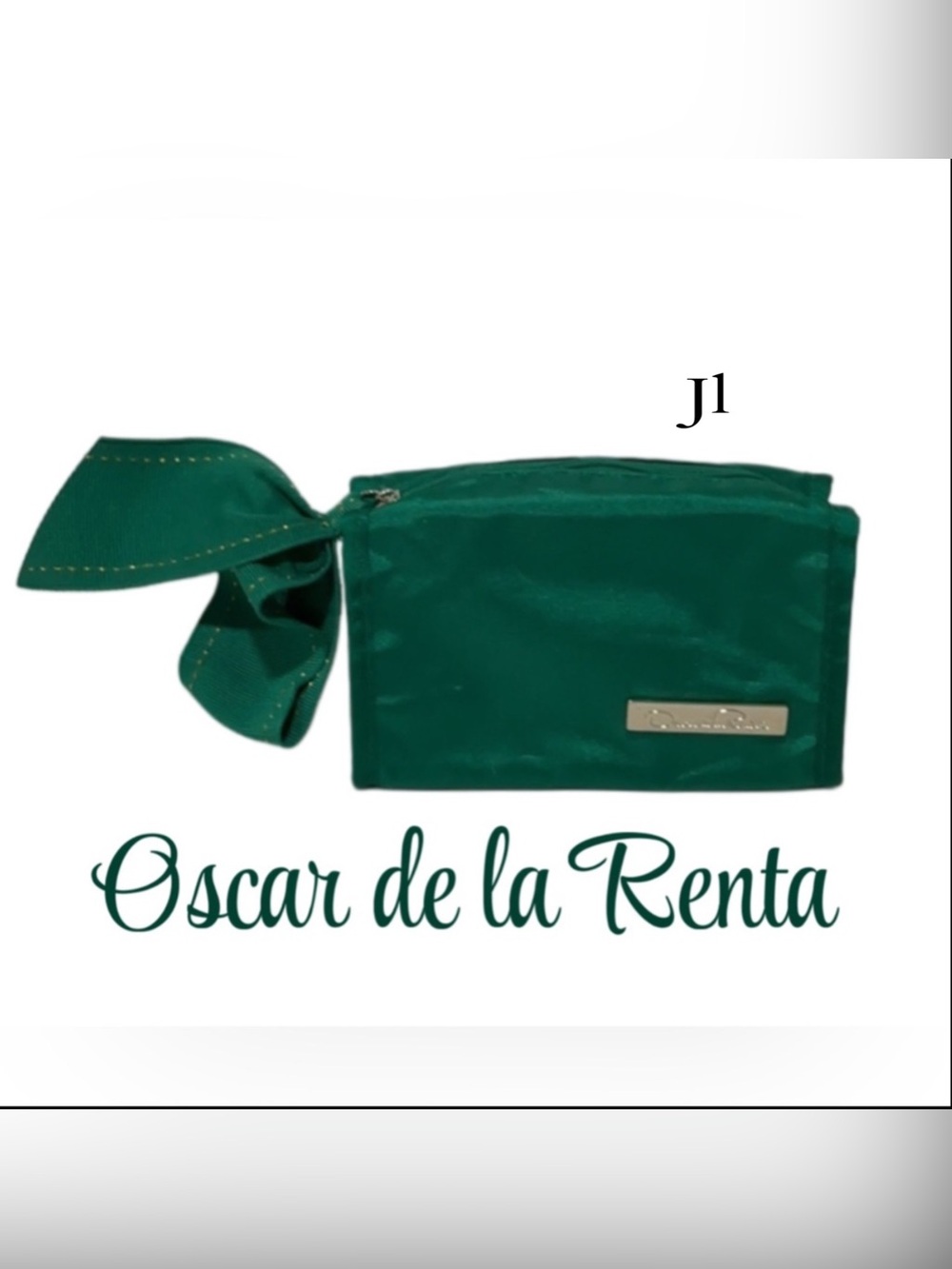 OSCAR de la RENTA Bright Green Cosmetics Bag NEW with Large Matching Ribbon Pull